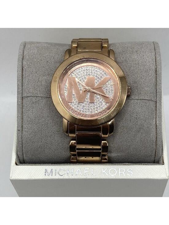 Michael Kors Accessories - Michael Kors MK3394 Runway Rose Gold Crystal Pave Glitz Oversized MK Logo Watch